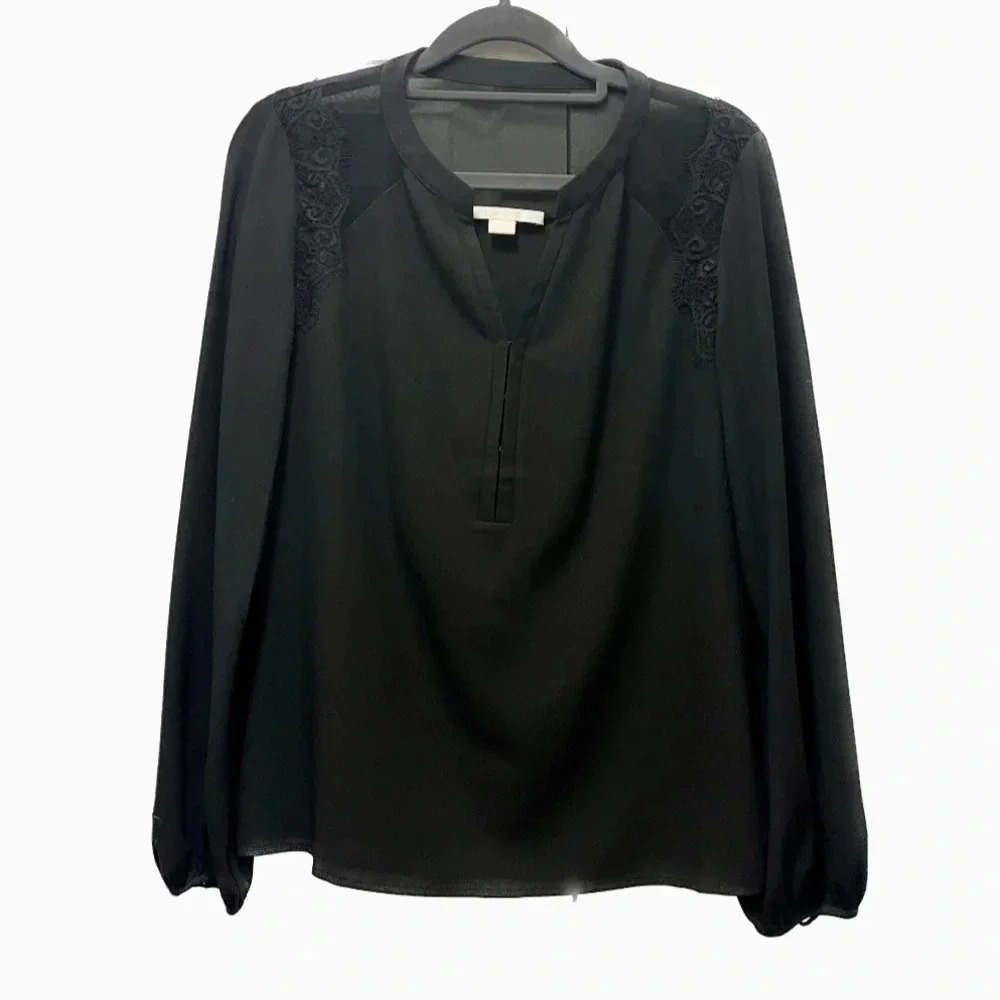 Tuckernuck Cooper & Ella Black Blouse with Lace shoulder detail Sz S